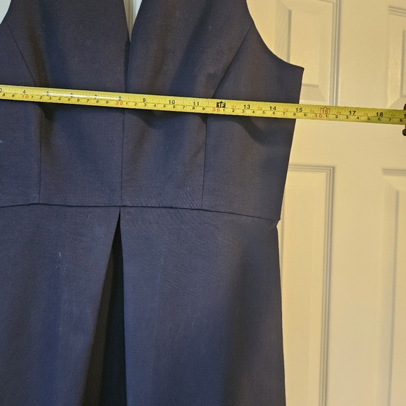 Halston Heritage Navy Split Neck Fit Flare Dress - Picture 11 of 12